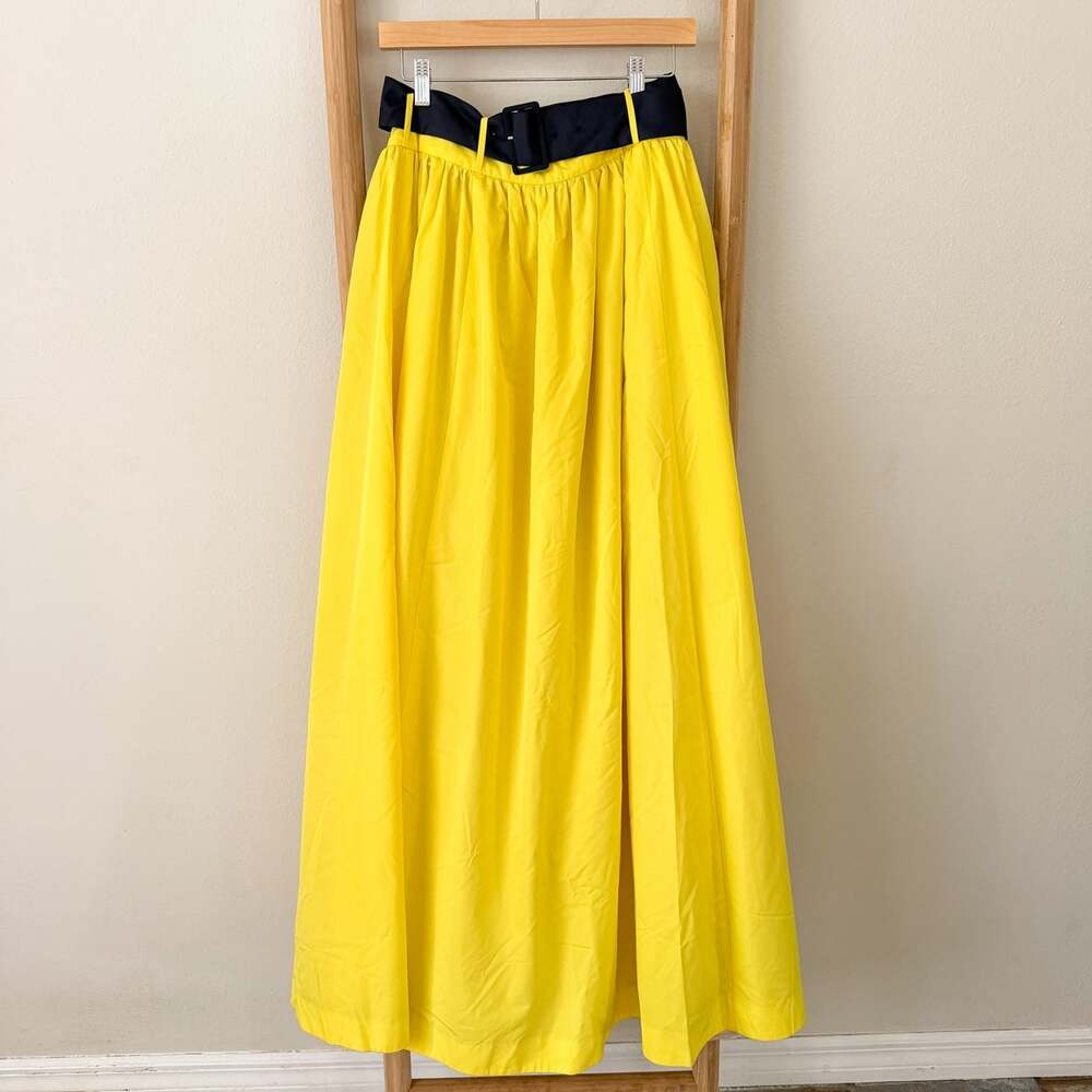 NWOT J.Crew Sample Skirt Size 6 Dazzling Sun Yellow Navy Belted Maxi A-Line